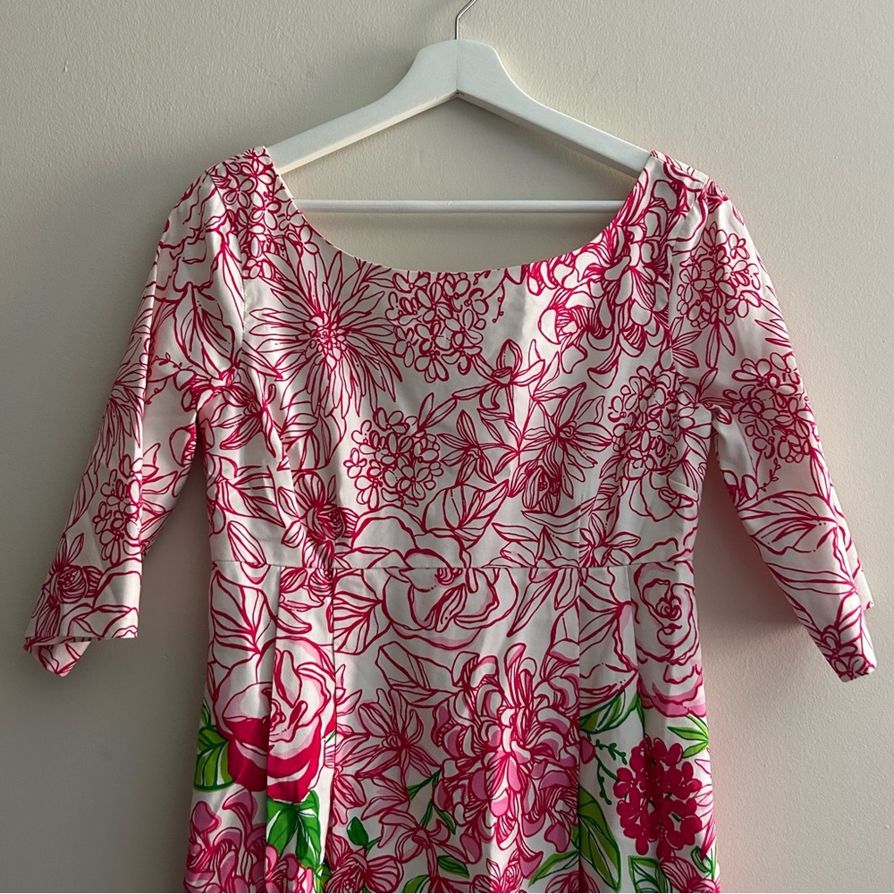 Lilly Pulitzer Livie Dress Pink Green White 3/4 Sleeve Silk Blend Size 8 Preppy - Picture 3 of 13